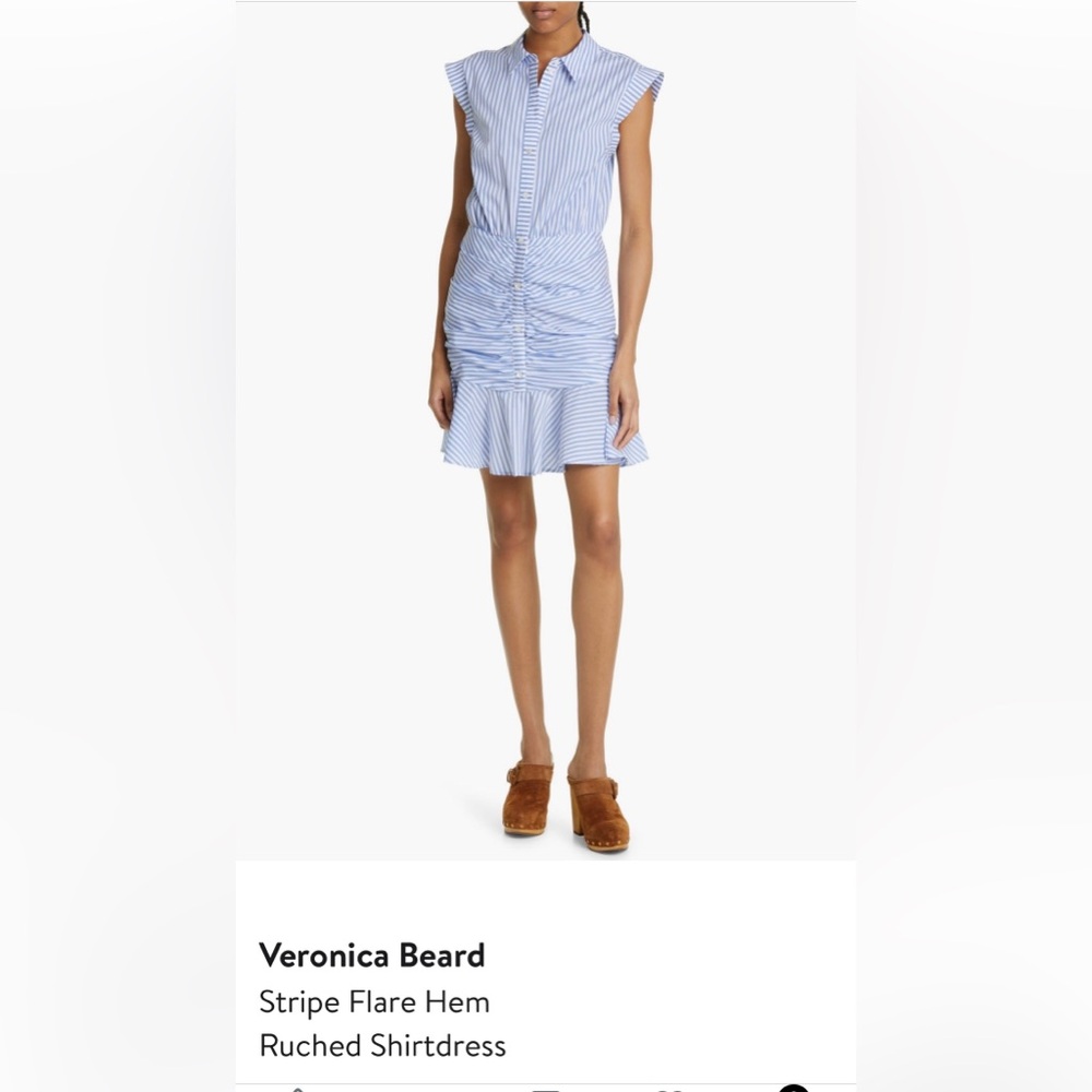 Veronica Beard Blue Striped Ruched Mini Dress